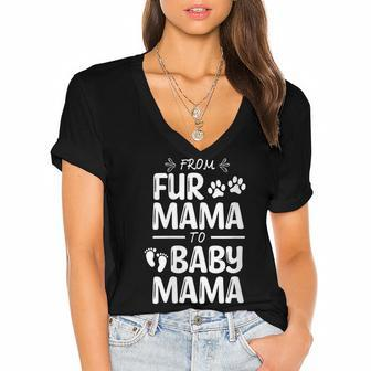 Womens From Fur Mama To Baby Mama Pregnant Cat Lover New Mom Mother V3 Women's Jersey Short Sleeve Deep V-Neck Tshirt - Seseable