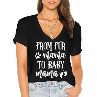 Womens From Fur Mama To Baby Mama Pregnant Dog Lover New Mom Mother V2 Women's Jersey Short Sleeve Deep V-Neck Tshirt - Seseable