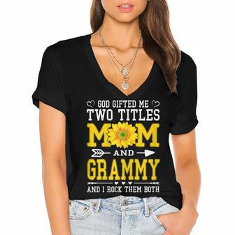 Womens God Gifted Me Two Titles Mom And Grammy Mothers Day Women's Jersey Short Sleeve Deep V-Neck Tshirt - Thegiftio UK
