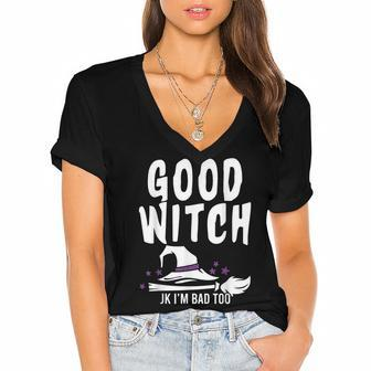 Womens Good Witch Just Kidding Halloween Funny Costume V2 Women's Jersey Short Sleeve Deep V-Neck Tshirt - Seseable