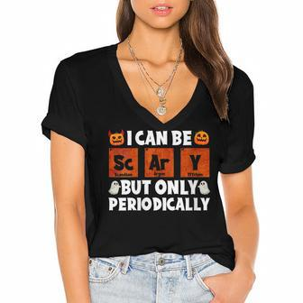 Womens I Can Be Scary But Only Periodically Funny Halloween Vintage Women's Jersey Short Sleeve Deep V-Neck Tshirt - Thegiftio UK