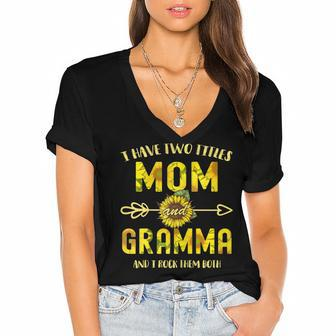 Womens I Have Two Titles Mom And Gramma Mothers Day Gifts Women's Jersey Short Sleeve Deep V-Neck Tshirt - Thegiftio UK