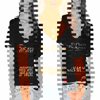 Womens Queen Was Born In September Happy Birthday Gifts For Womens V2 Women's Jersey Short Sleeve Deep V-Neck Tshirt - Thegiftio