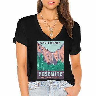 Yosemite National Park Us Vintage Usa California Parks Gift Women's Jersey Short Sleeve Deep V-Neck Tshirt - Seseable