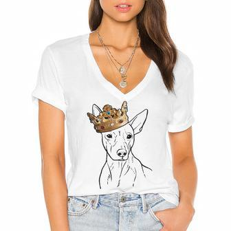 American Hairless Terrier Dog Wearing Crown Women's Jersey Short Sleeve Deep V-Neck Tshirt | Mazezy