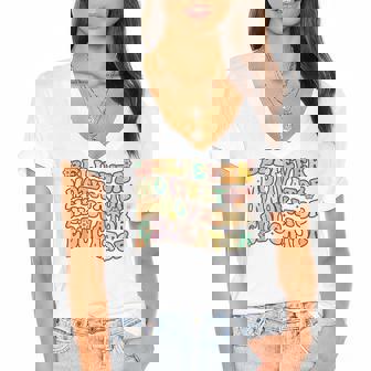 Believer Motivator Innovator Educator Retro Teacher Gifts V4 Women's Jersey Short Sleeve Deep V-Neck Tshirt - Thegiftio