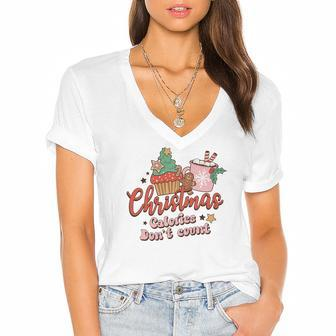 Christmas Calories Do Not Count Retro Christmas Gifts Women's Jersey Short Sleeve Deep V-Neck Tshirt - Seseable