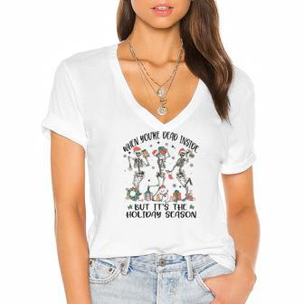 Christmas Skeleton When You Are Dead Inside But It Is The Holidays Women's Jersey Short Sleeve Deep V-Neck Tshirt - Seseable