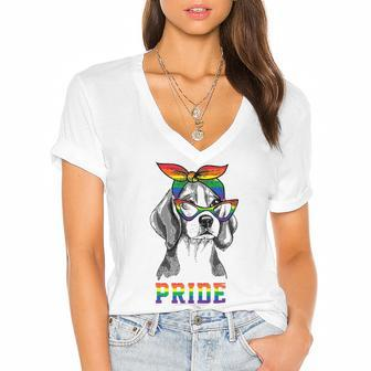 Cute Dog Lover Puppy Owner Beagle Mom Dad Gay Lesbian Lgbt Women's Jersey Short Sleeve Deep V-Neck Tshirt | Mazezy