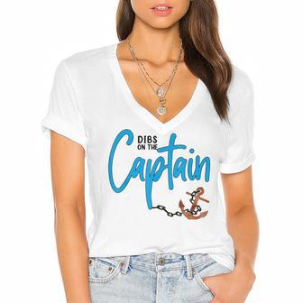 Dibs On The Captain Fire Captain Wife Girlfriend Sailing Women's Jersey Short Sleeve Deep V-Neck Tshirt - Thegiftio UK