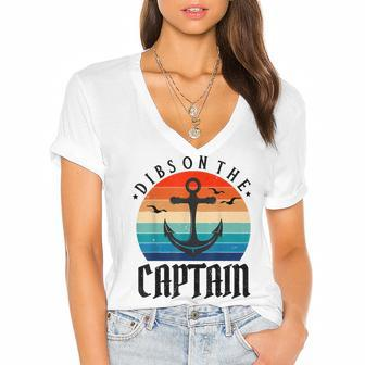 Funny Captain Wife Dibs On The Captain V11 Women's Jersey Short Sleeve Deep V-Neck Tshirt - Thegiftio UK