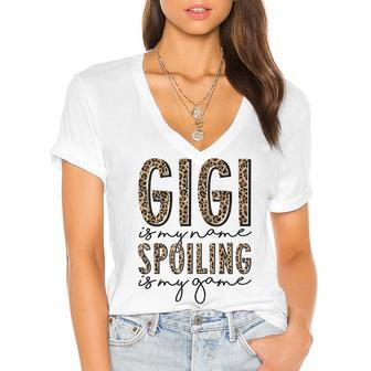 Gigi Is My Name Spoiling Is My Game Leopard Gigi Mothers Day Women's Jersey Short Sleeve Deep V-Neck Tshirt - Thegiftio UK