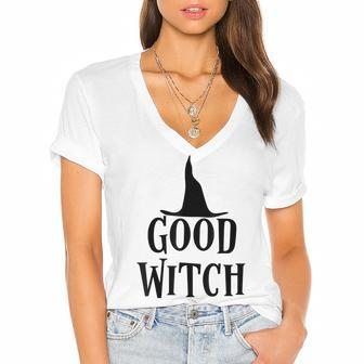 Good Witch Halloween Design Women's Jersey Short Sleeve Deep V-Neck Tshirt - Seseable