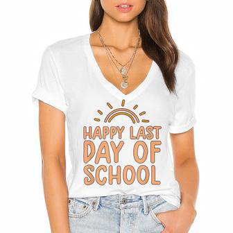 Happy Last Day Of School Students And Teachers Graduation V3 Women's Jersey Short Sleeve Deep V-Neck Tshirt - Seseable