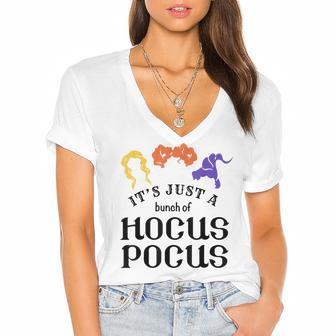 It’S Just A Bunch Of Hocus Pocus Funny Halloween Women's Jersey Short Sleeve Deep V-Neck Tshirt - Seseable