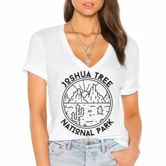 Joshua Tree National Park California Nature Hike Outdoors Women's Jersey Short Sleeve Deep V-Neck Tshirt - Seseable