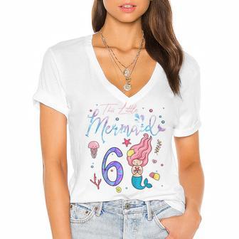 Kids 6 Year Old Gift This Mermaid Is 6Th Birthday Girl Daughter Women's Jersey Short Sleeve Deep V-Neck Tshirt - Thegiftio UK