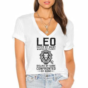 Lion Graphic Art July August Birthday Gifts Leo Zodiac Sign Women's Jersey Short Sleeve Deep V-Neck Tshirt - Seseable