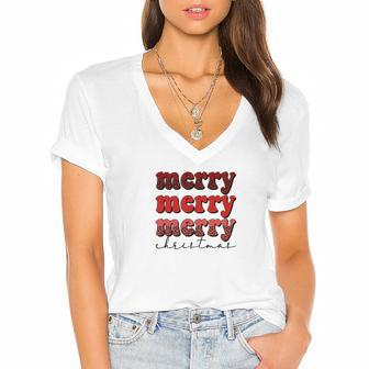 Merry Merry Merry Christmas V3 Women's Jersey Short Sleeve Deep V-Neck Tshirt - Seseable
