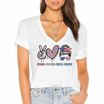 Messy Bun Stars Stripes Equal Rights 4Th July Womens Rights Women's Jersey Short Sleeve Deep V-Neck Tshirt - Seseable