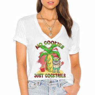 No Cookies Just Cocktails Funny Santa Christmas In July Women's Jersey Short Sleeve Deep V-Neck Tshirt - Seseable