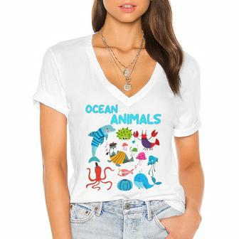Ocean Animals Marine Creatures Under The Sea Gift Women's Jersey Short Sleeve Deep V-Neck Tshirt | Mazezy