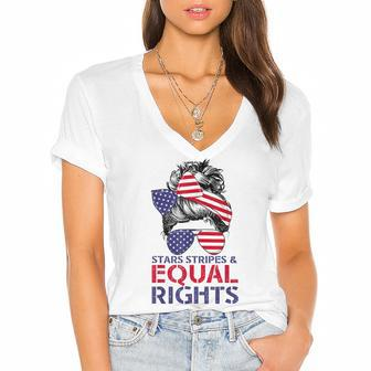 Pro Choice Feminist 4Th Of July - Stars Stripes Equal Rights Women's Jersey Short Sleeve Deep V-Neck Tshirt - Seseable