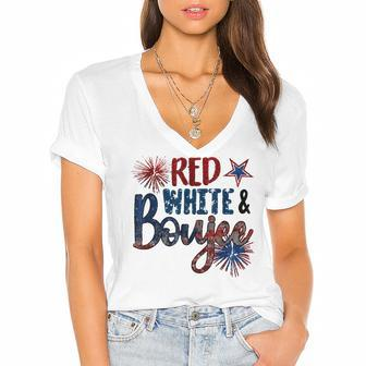 Red White And Boujee 4Th Of July Fourth Of July Vintage Women's Jersey Short Sleeve Deep V-Neck Tshirt - Seseable