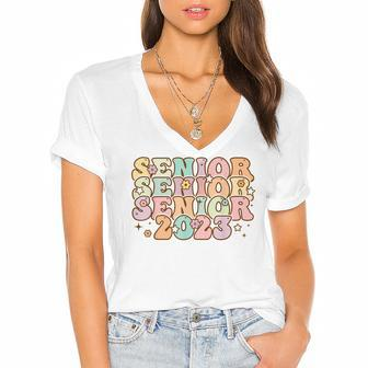 Senior 2023 Retro Class Of 2023 Seniors Graduation 23 Gifts V2 Women's Jersey Short Sleeve Deep V-Neck Tshirt - Thegiftio UK
