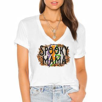 Spooky Mama Halloween Mama Mini Family Matching Costume Women's Jersey Short Sleeve Deep V-Neck Tshirt - Seseable