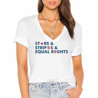 Stars Stripes And Equal Rights 4Th Of July Patriotic V2 Women's Jersey Short Sleeve Deep V-Neck Tshirt - Seseable