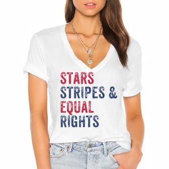 Stars Stripes And Equal Rights 4Th Of July Womens Rights V2 Women's Jersey Short Sleeve Deep V-Neck Tshirt - Seseable