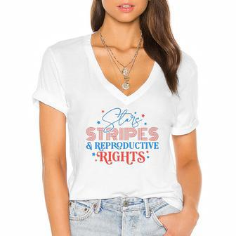 Stars Stripes Reproductive Rights Patriotic 4Th Of July 1973 Protect Roe Pro Choice Women's Jersey Short Sleeve Deep V-Neck Tshirt | Mazezy