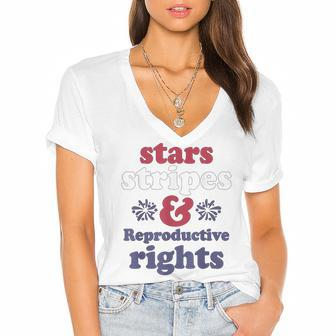 Stars Stripes Reproductive Rights Patriotic 4Th Of July V4 Women's Jersey Short Sleeve Deep V-Neck Tshirt - Seseable