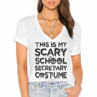 This Is My Scary School Secretary Costume Funny Halloween Women's Jersey Short Sleeve Deep V-Neck Tshirt - Seseable