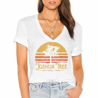 Vintage Joshua Tree National Park Retro V2 Women's Jersey Short Sleeve Deep V-Neck Tshirt - Seseable