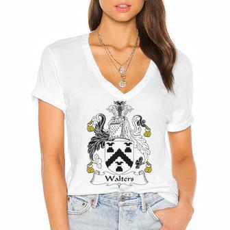 Walters Coat Of Arms &8211 Family Crest Women's Jersey Short Sleeve Deep V-Neck Tshirt | Mazezy