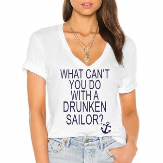 What Cant You Do With A Drunken Sailor Women's Jersey Short Sleeve Deep V-Neck Tshirt - Monsterry