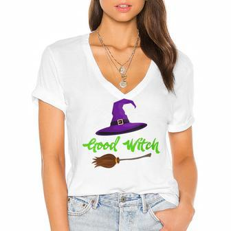 Womens Good Witch Halloween Trick Or Treat Women's Jersey Short Sleeve Deep V-Neck Tshirt - Seseable