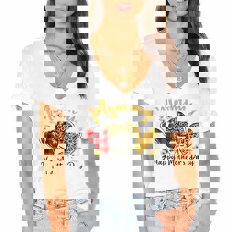 Womens Mommy Life Leopard Plaid Hearts Messy Bun Mothers Day Graphic Design Printed Casual Daily Basic Women's Jersey Short Sleeve Deep V-Neck Tshirt - Thegiftio