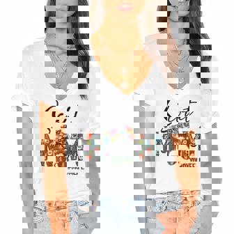 Womens Mothers Day Womens Scouting Scout Mom Life Messy Bun Hair Women's Jersey Short Sleeve Deep V-Neck Tshirt - Thegiftio