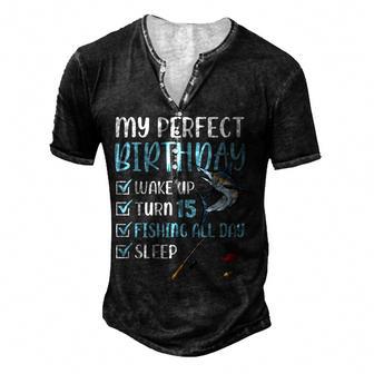 15 Year Old Fishing Birthday Party 15Th Boy Bday Fifn Men's Henley Button-Down 3D Print T-shirt - Thegiftio UK