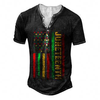 1865 Junenth Black History American Flag African Men's Henley Button-Down 3D Print T-shirt - Thegiftio UK