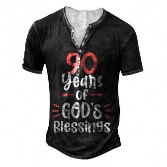 90 Years Of Gods Blessings 90 Year Old Happy 90Th Birthday  Men's Henley Button-Down 3D Print T-shirt