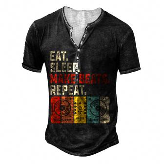 Eat Sleep Make Beats Beat Makers Music Producer Mens Dj Dad  Men's Henley Button-Down 3D Print T-shirt
