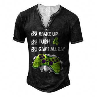 4 Year Old Gifts Men Boy Gamer Birthday Party 4Th Birthday Men's Henley Button-Down 3D Print T-shirt - Thegiftio UK