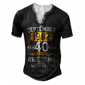 40 Year Old Gifts Men Born In September 1982 40Th Birthday Men's Henley Button-Down 3D Print T-shirt - Thegiftio UK