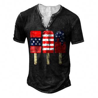 4Th Of July Popsicle Red White Blue American Flag Patriotic Men's Henley Button-Down 3D Print T-shirt - Thegiftio UK
