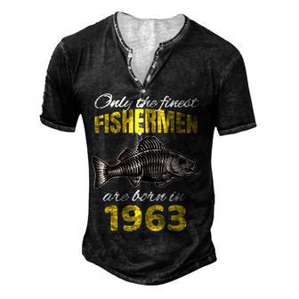 59Th Birthday - Fishermen Are Born In 1963 Funny Fishing Men's Henley Button-Down 3D Print T-shirt - Thegiftio UK