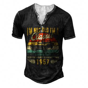 65Th Birthday Gifts For Men Retro 65Th Birthday Decorations Men's Henley Button-Down 3D Print T-shirt - Thegiftio UK